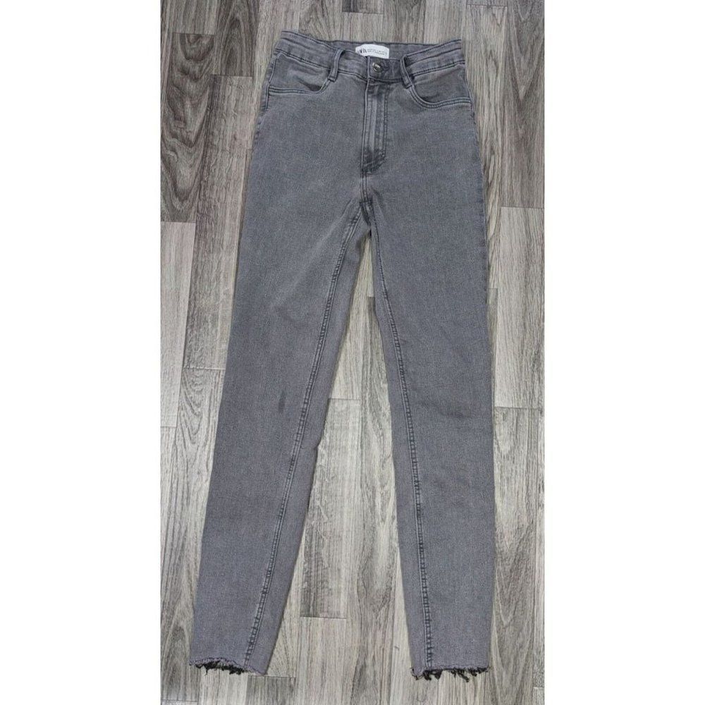 Zara Womens Size 2 Fringe Hem Skinny Grey‎ Denim Jeans
